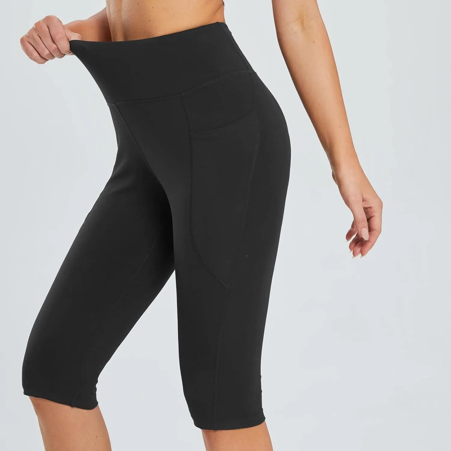 Women's Knee Length Leggings Ladies High Waisted Yoga Pants Summer Stretch Shorts Capris Trousers Cropped Pants