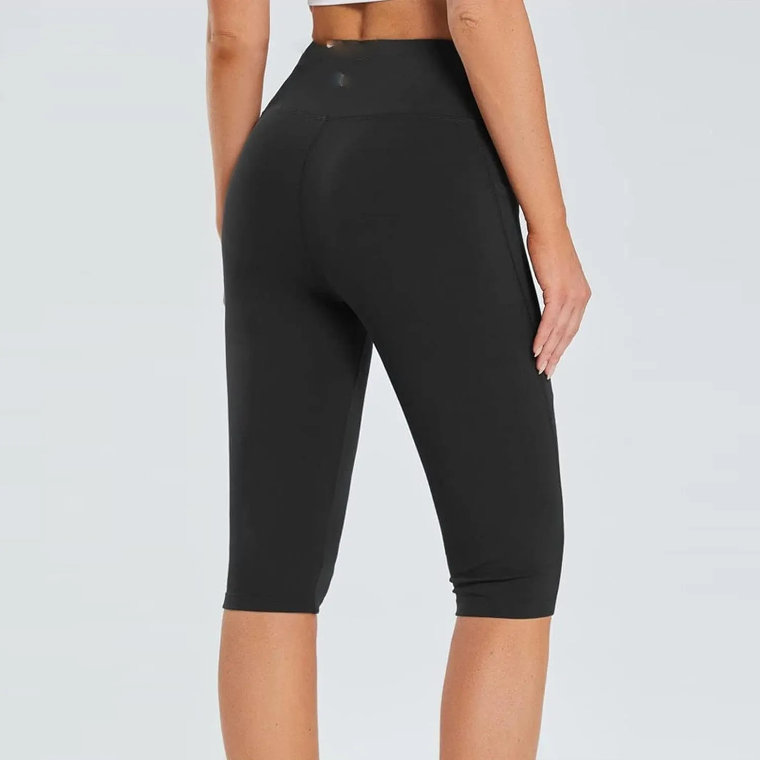 Women's Knee Length Leggings Ladies High Waisted Yoga Pants Summer Stretch Shorts Capris Trousers Cropped Pants