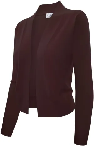 Women's Knit Cropped Sweater Bolero Cardigan Three Quarter Sleeve - Full Sleeve