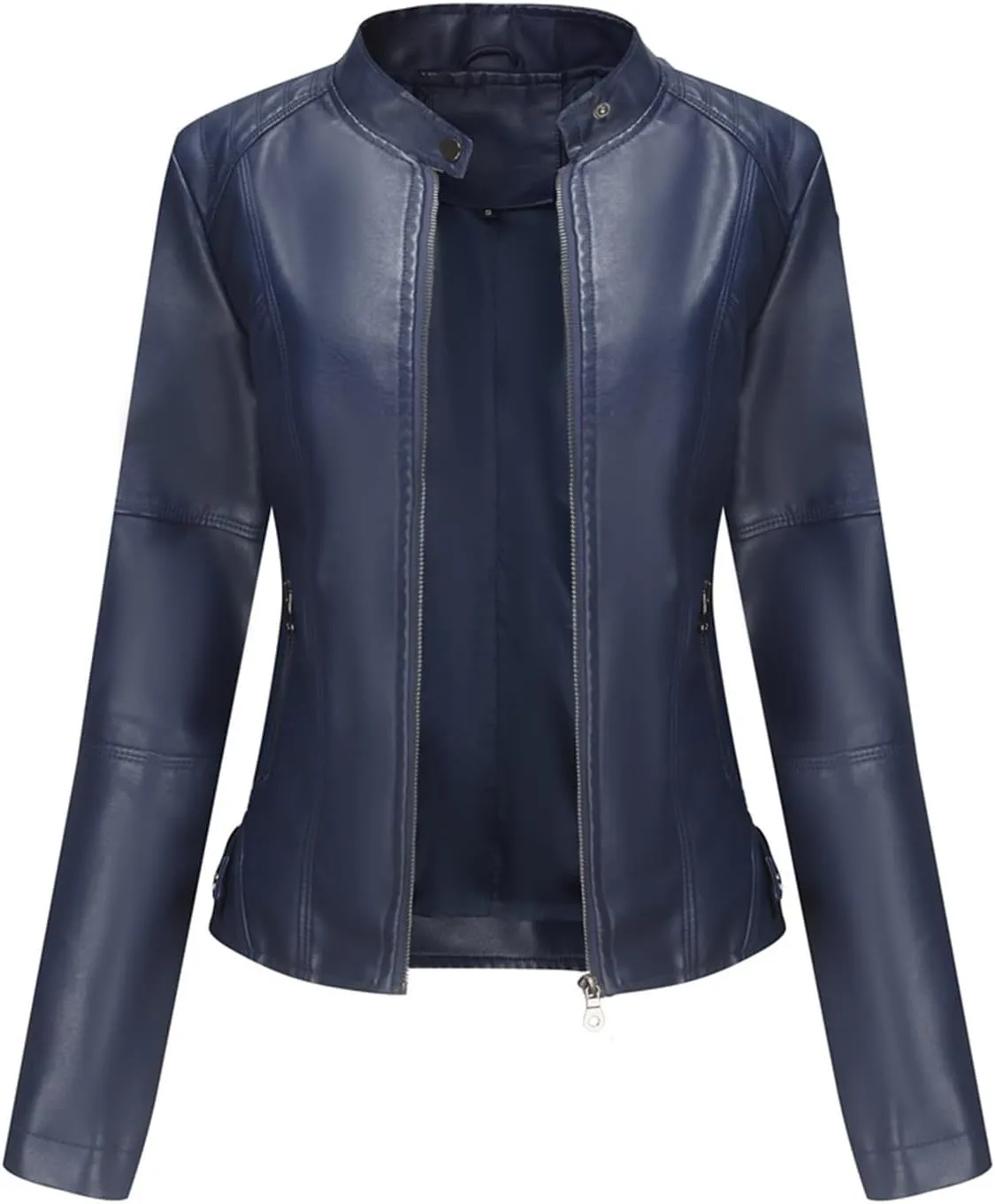 Womens Leather Jacket Quilted Faux Leather Short Jacket Women Fall and Winter Motorcycle Biker Casual Slim Bomber Coat(Dark Blue,XXXL)
