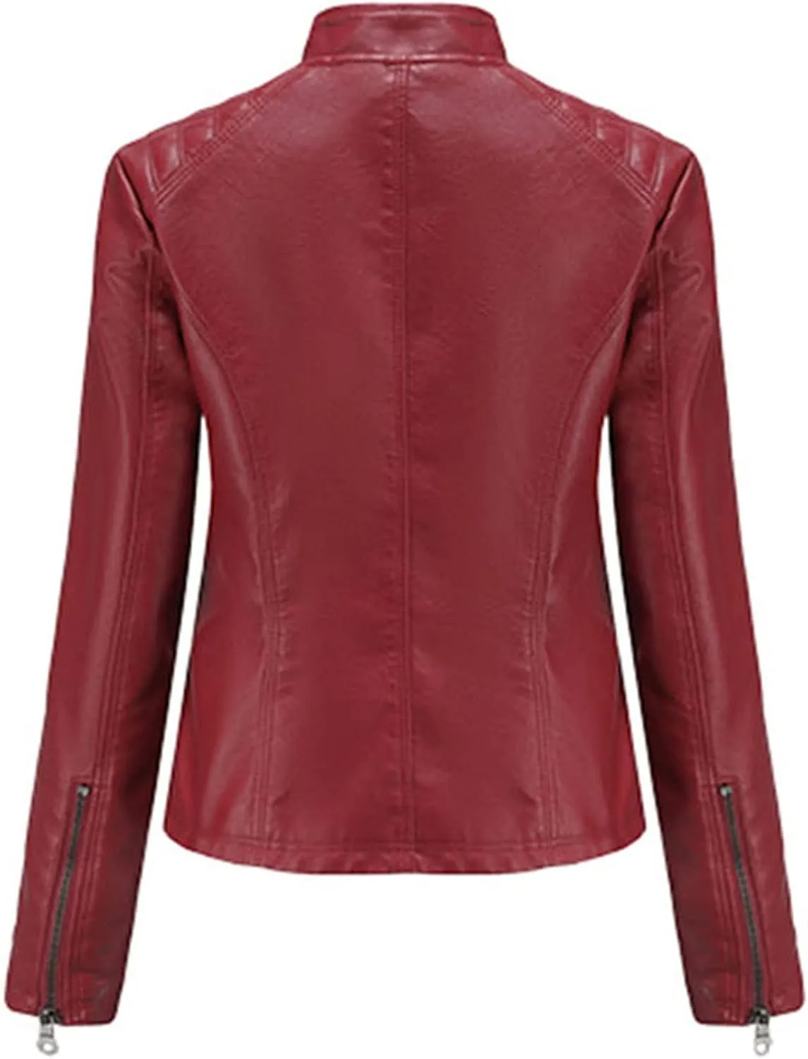 Women's Leather Stand Collar Jackets Zip Up Motorcycle Short PU Moto Biker Outwear Fitted Slim Coat