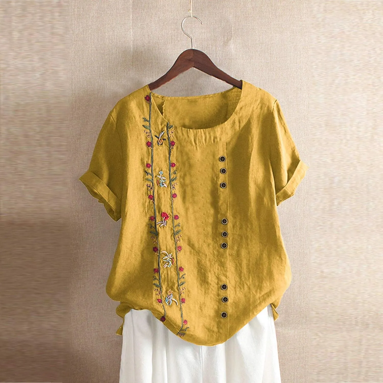 Womens Linen Shirt Oversized Linen Beach Shirt Short Sleeve Summer Tops for Women 2025