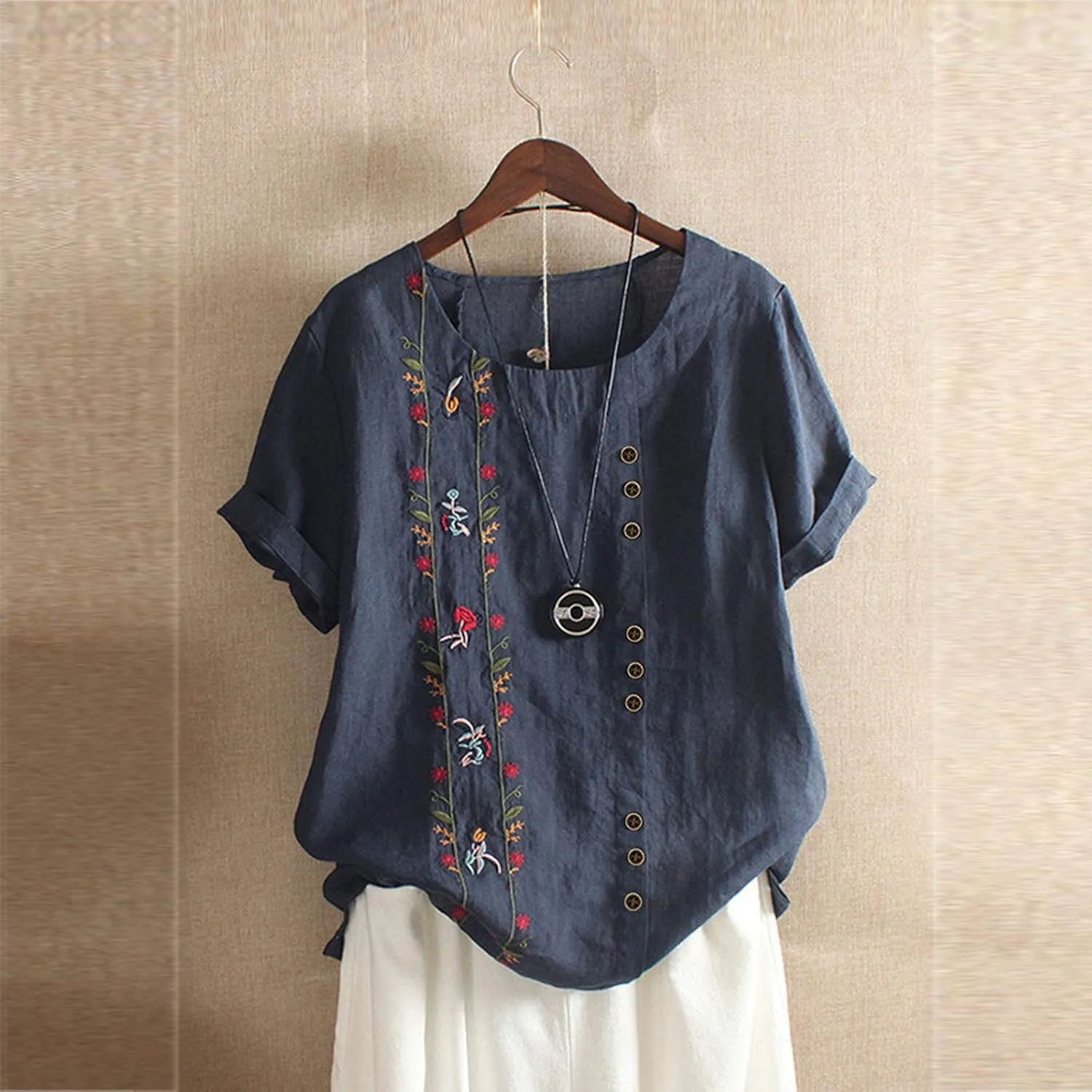 Womens Linen Shirt Oversized Linen Beach Shirt Short Sleeve Summer Tops for Women 2025