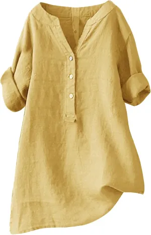 Womens Linen Shirt Oversized Linen Beach Shirt Short Sleeve Summer Tops for Women 2025