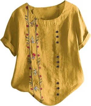 Womens Linen Shirt Oversized Linen Beach Shirt Short Sleeve Summer Tops for Women 2025