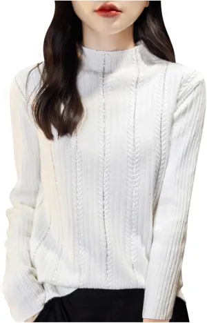 Womens Long Sleeve Shirts Slim Fit Knit Tops Casual Loose Fit Mock Neck Lightweight Sweaters Jumper Tops Knitwear