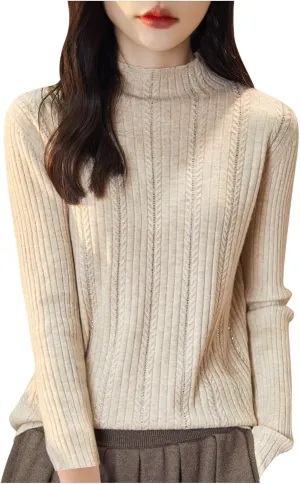 Womens Long Sleeve Shirts Slim Fit Knit Tops Casual Loose Fit Mock Neck Lightweight Sweaters Jumper Tops Knitwear