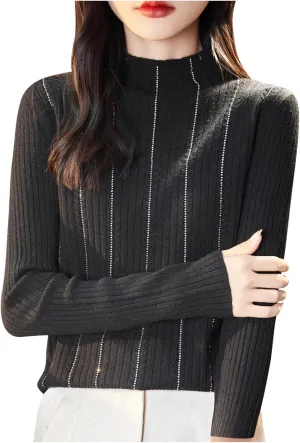 Womens Long Sleeve Shirts Slim Fit Knit Tops Casual Loose Fit Mock Neck Lightweight Sweaters Jumper Tops Knitwear
