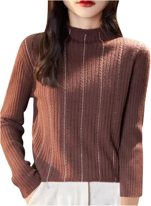 Womens Long Sleeve Shirts Slim Fit Knit Tops Casual Loose Fit Mock Neck Lightweight Sweaters Jumper Tops Knitwear
