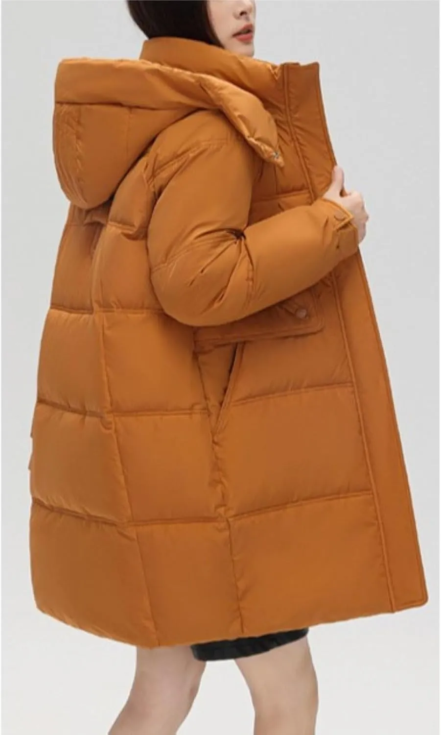 Women's Mid Length Puffer Coat Hooded Windproof Down Jacket Cotton-Padded Warm Winter Outwear