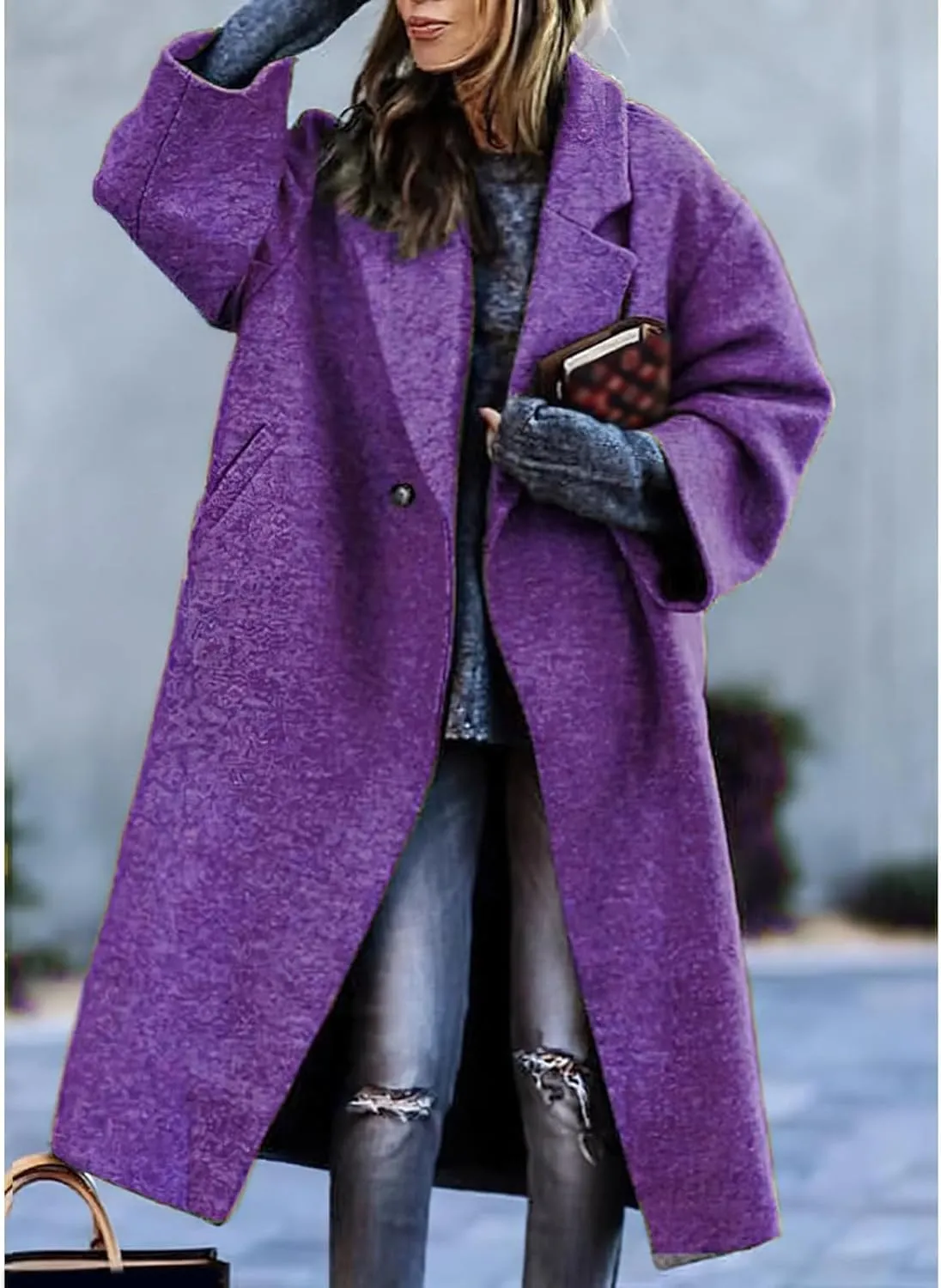 Women's Midi Long Wool Coat Winter Double Breasted Notch Lapel Jacket Classic Dressy Casual Winter Trench Coat