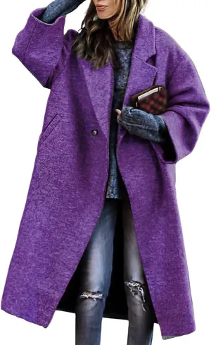 Women's Midi Long Wool Coat Winter Double Breasted Notch Lapel Jacket Classic Dressy Casual Winter Trench Coat