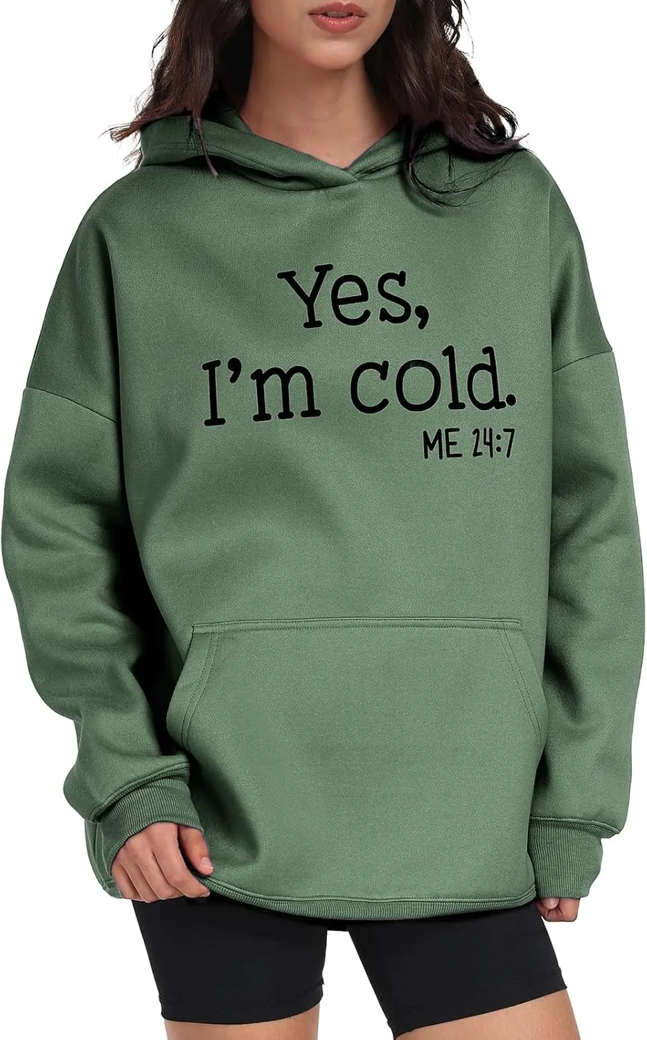 Womens Oversized Hoodies Fleece Sweatshirts Yes I'm Cold Me 24:7 Long Sleeve Sweaters Pullover Fall Clothes with Pocket