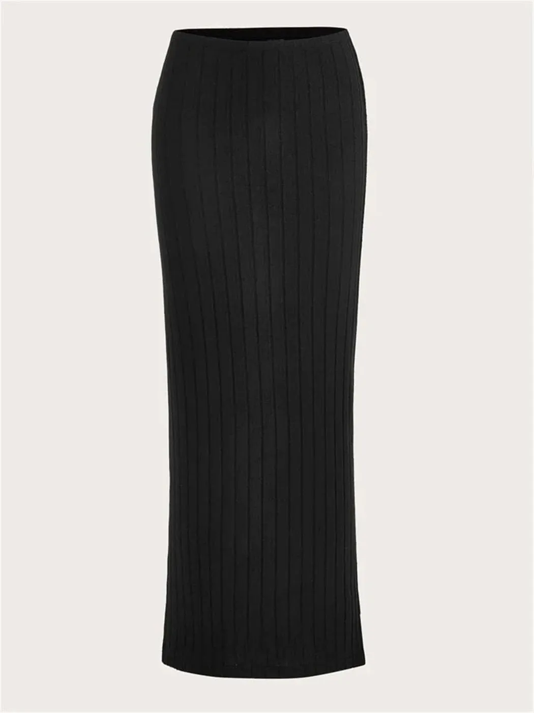 Women's Ribbed Knit Pencil Skirt High Waist Autumn Spring Slim Fit Long Length Solid Color Casual Streetwear Skirt
