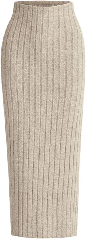 Women's Ribbed Knit Pencil Skirt High Waist Autumn Spring Slim Fit Long Length Solid Color Casual Streetwear Skirt