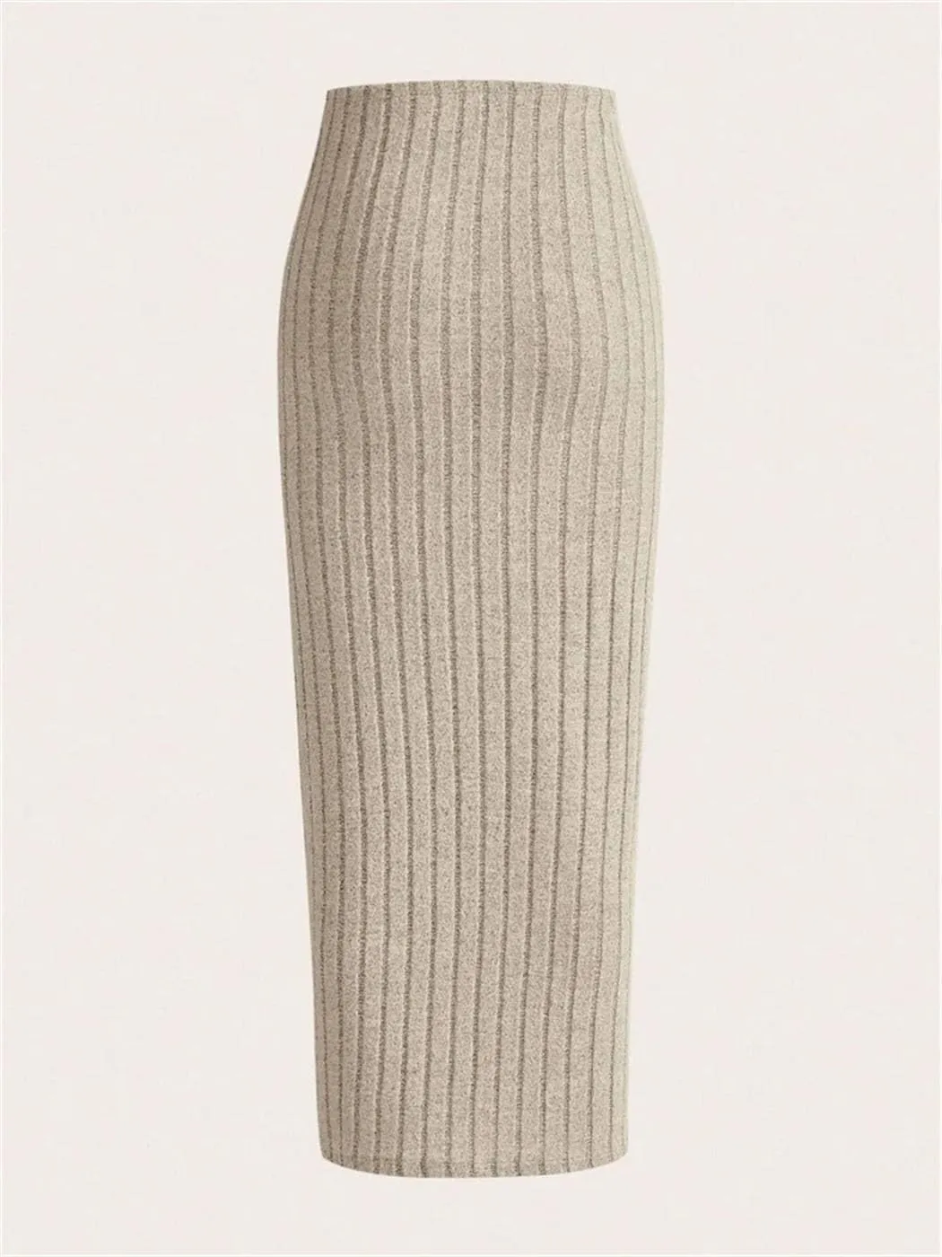 Women's Ribbed Knit Pencil Skirt High Waist Autumn Spring Slim Fit Long Length Solid Color Casual Streetwear Skirt
