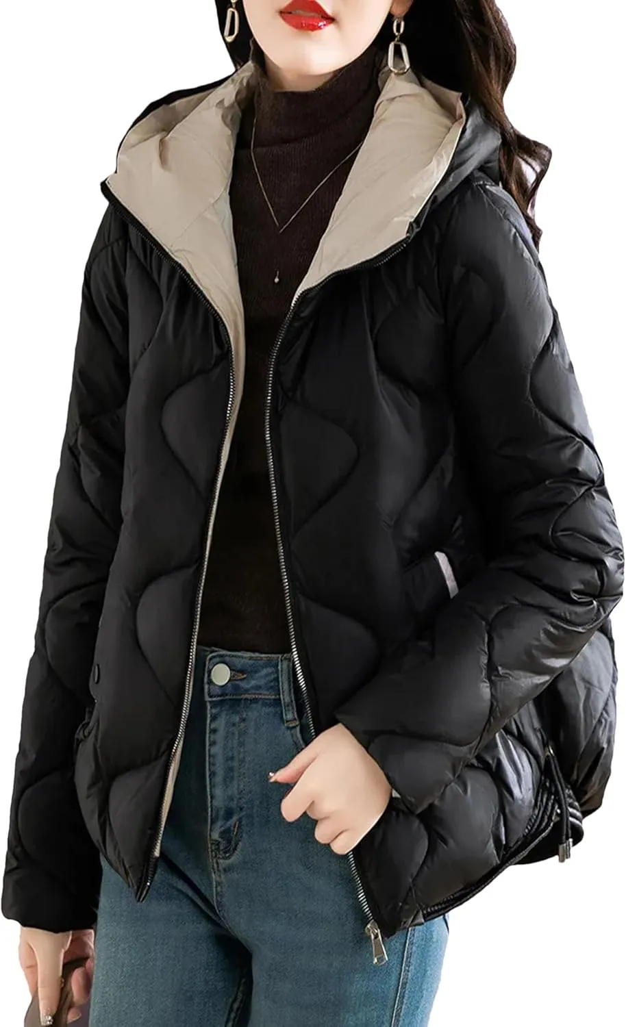 Women's Short Jacketswarm Winter Jacket Hood Zipped Pockets Ladies Cotton-Padded Coat