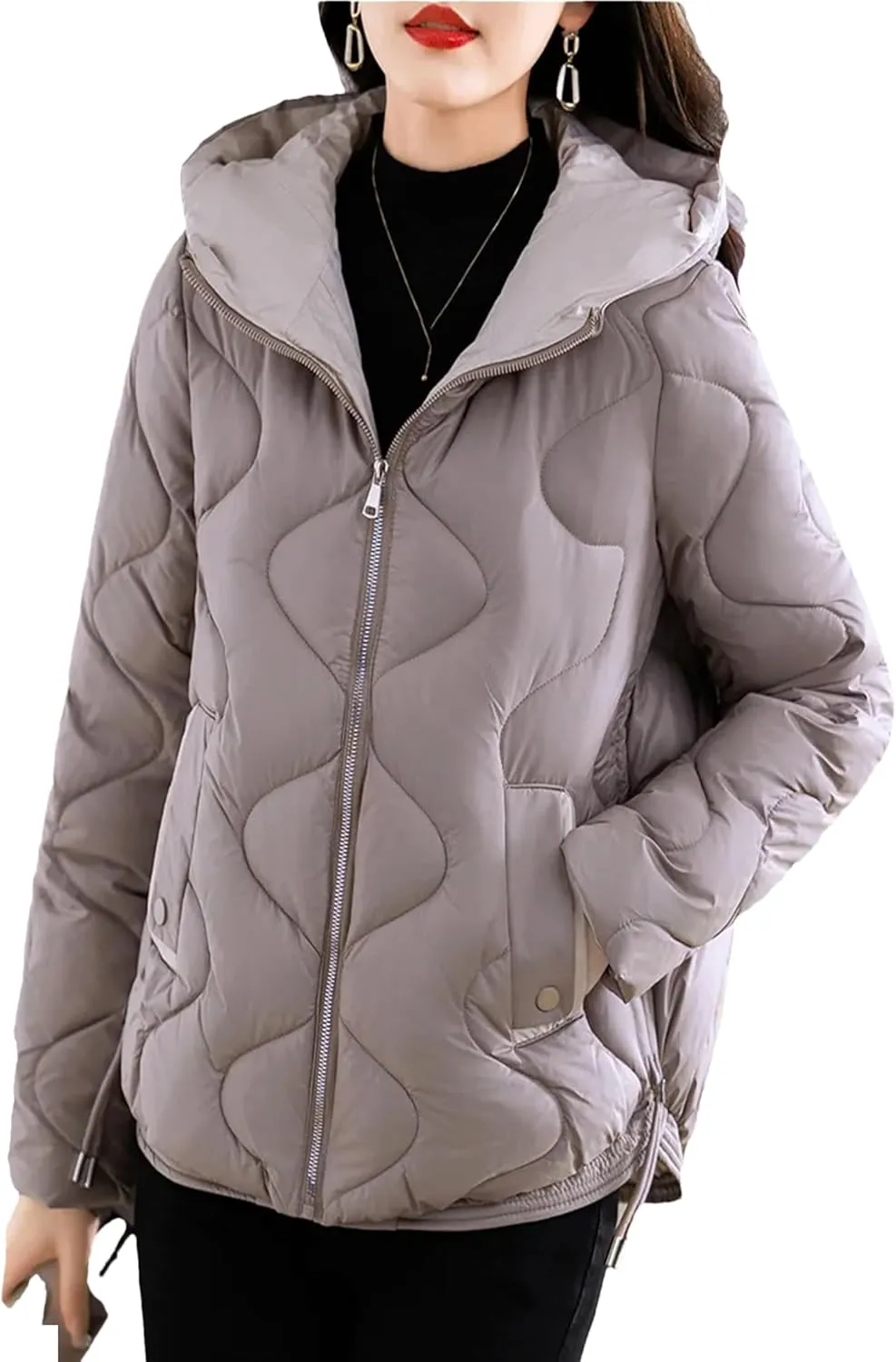 Women's Short Jacketswarm Winter Jacket Hood Zipped Pockets Ladies Cotton-Padded Coat