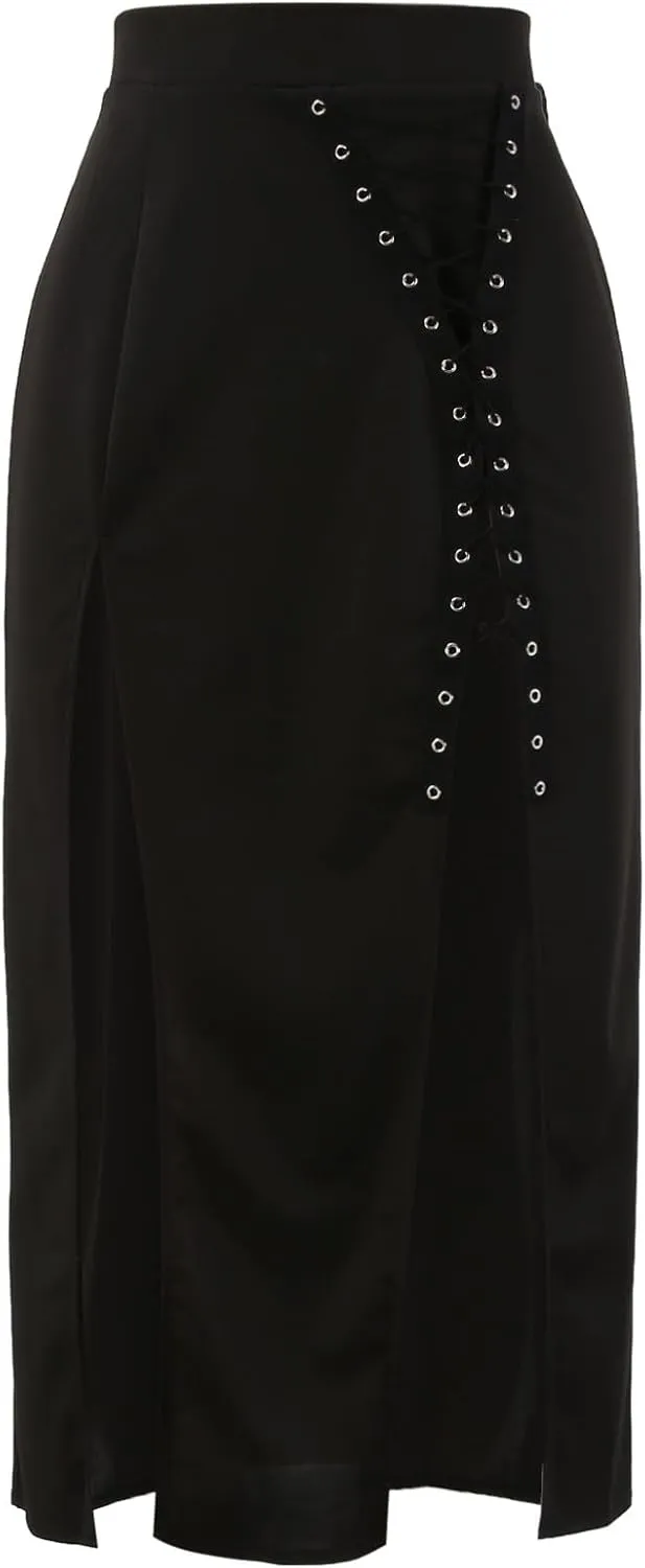 Womens Skirts Medieval Cosplay Punk Maxi Skirt Gothic Sexy Chain Matching Goth Skirts Steampunk Skirt