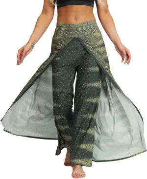 Womens Slit Wide Leg Pants Causal Hippie Bohemian Summer Beach Boho Yoga Pants