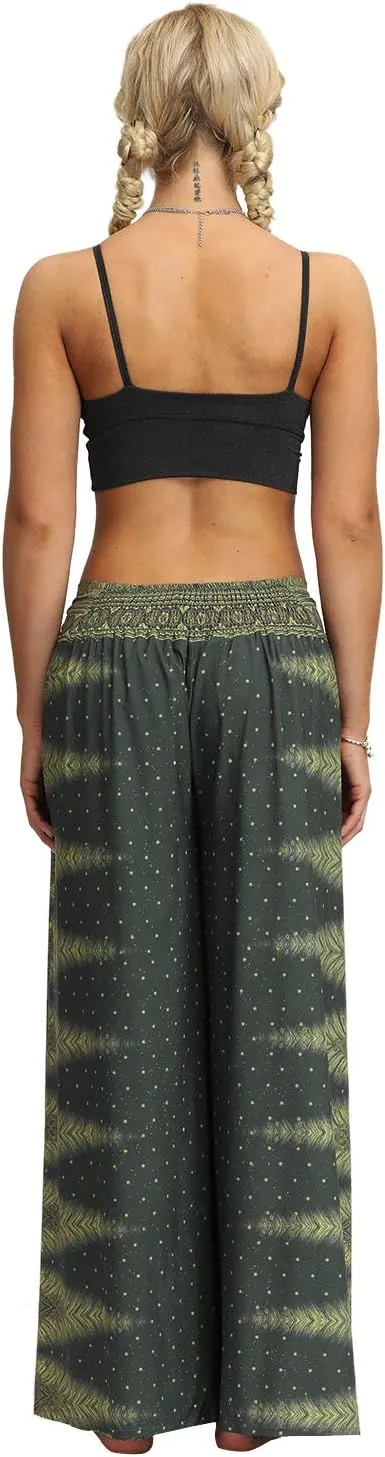 Womens Slit Wide Leg Pants Causal Hippie Bohemian Summer Beach Boho Yoga Pants