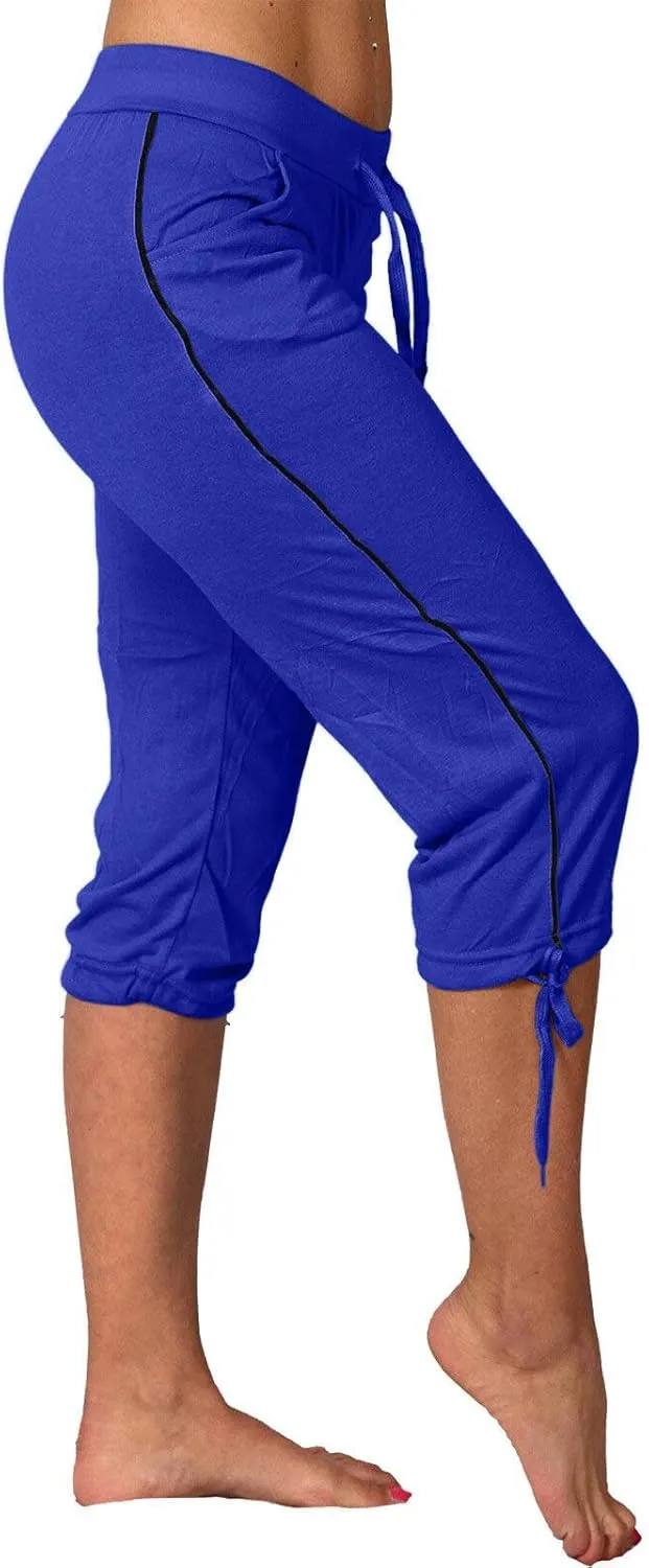 Womens Solid Color Drawstring Pants Summer Mid Waist Pants Soft Comfy Yoga Pants Plus Size Lightweight Capr Pants