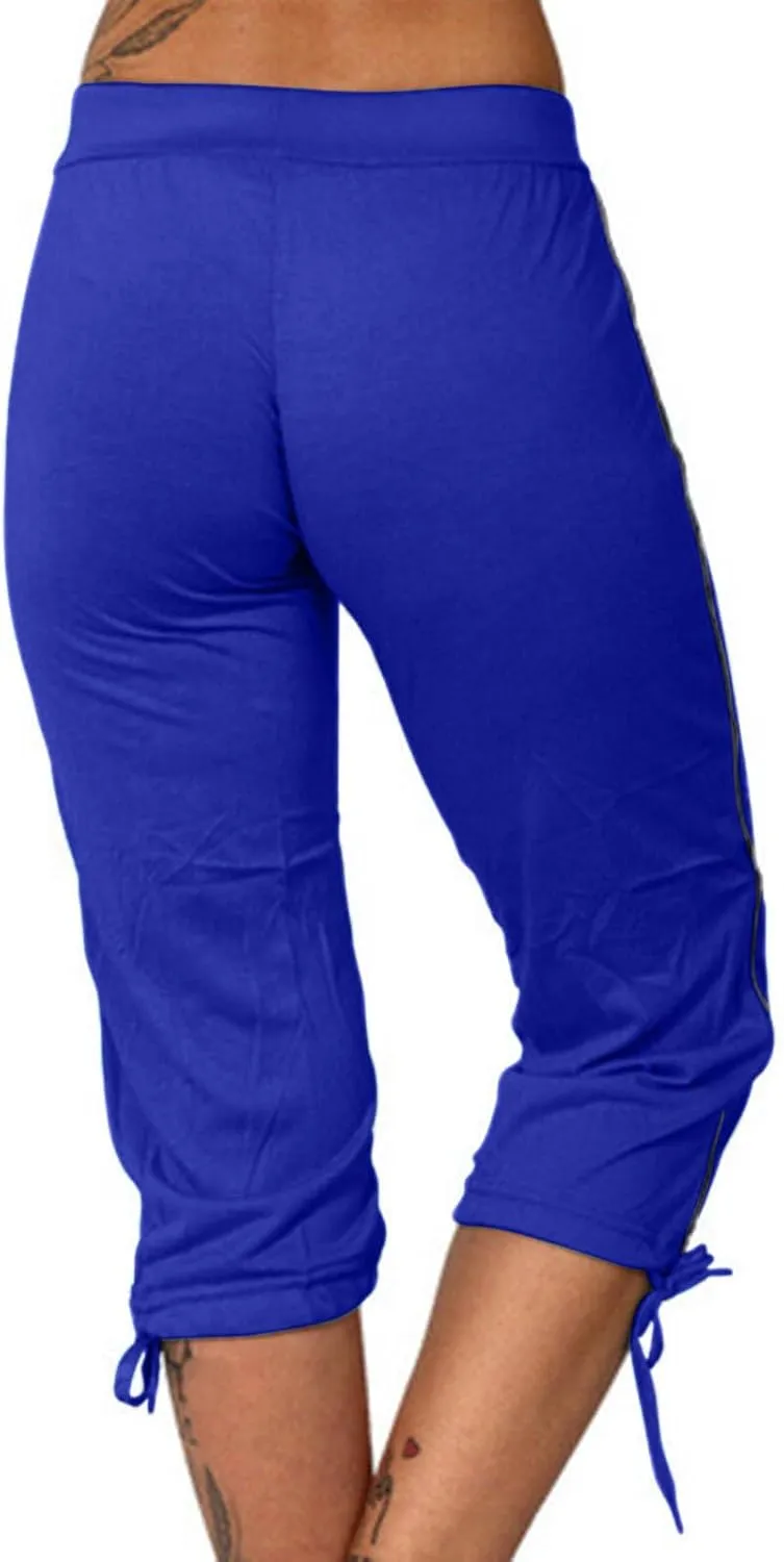 Womens Solid Color Drawstring Pants Summer Mid Waist Pants Soft Comfy Yoga Pants Plus Size Lightweight Capr Pants