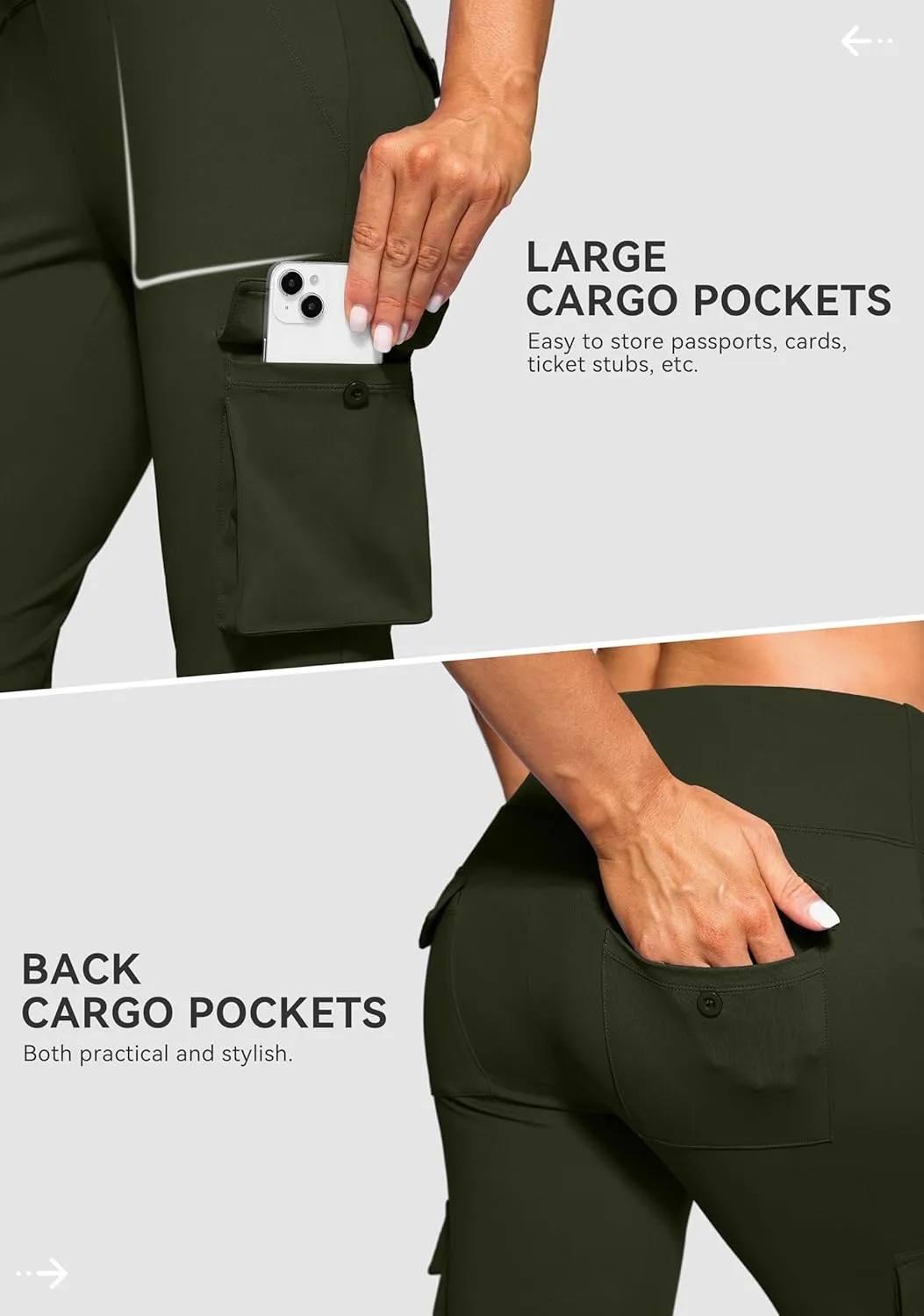 Women's Stretchy Cargo Pants 6 Pockets High Waist Bootcut Flare Leggings for Casual, Work, Travel, Athletic
