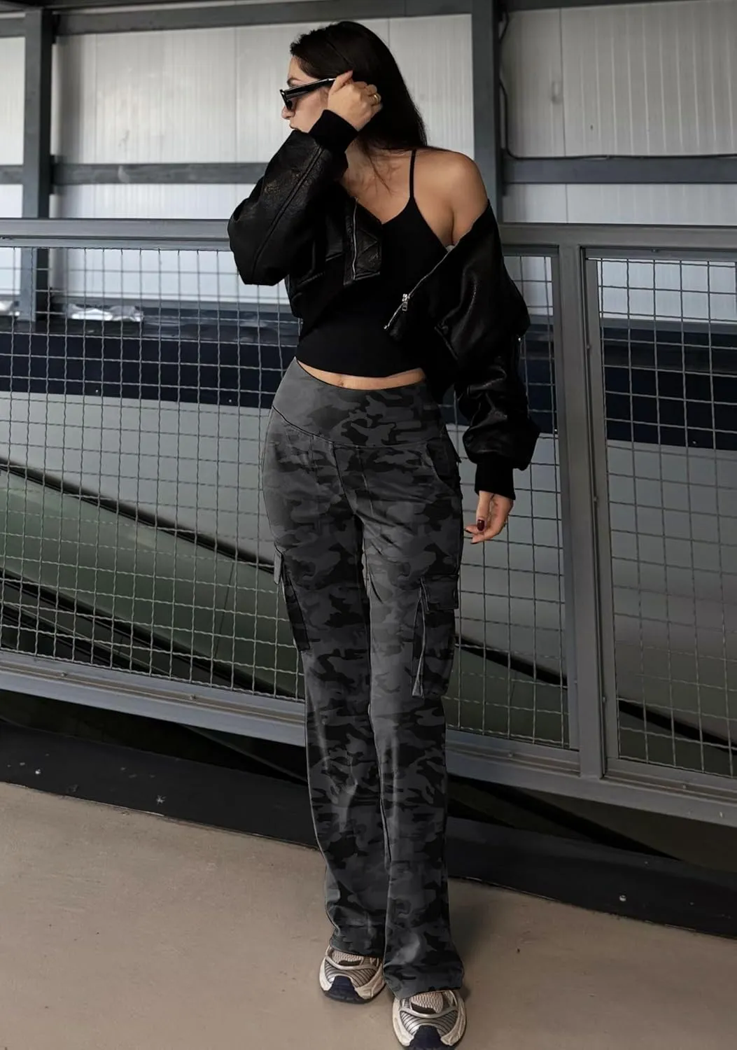 Women's Stretchy Cargo Pants 6 Pockets High Waist Bootcut Flare Leggings for Casual, Work, Travel, Athletic