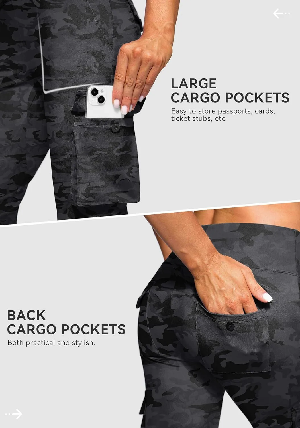 Women's Stretchy Cargo Pants 6 Pockets High Waist Bootcut Flare Leggings for Casual, Work, Travel, Athletic
