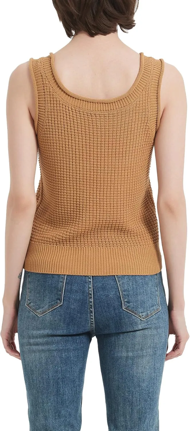 Womens Summer Fit Knit Sweater Tank Top Sleeveless Scoop Neck Crochet Vest 2024 Casual Pullover