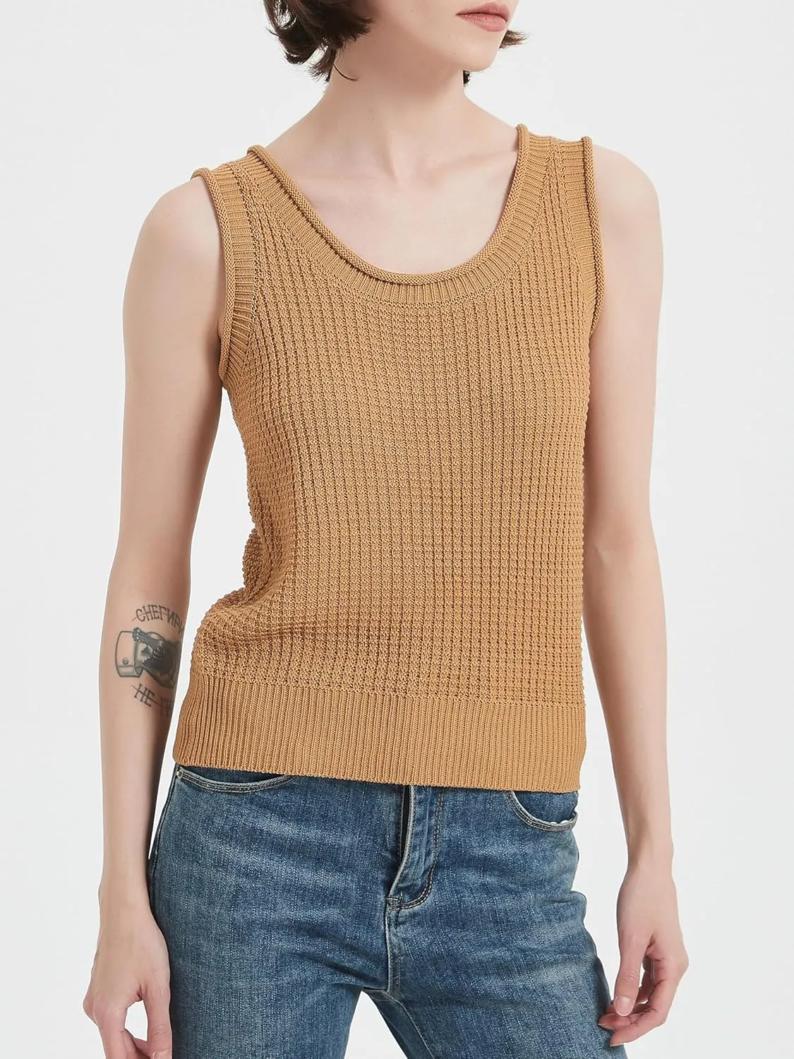 Womens Summer Fit Knit Sweater Tank Top Sleeveless Scoop Neck Crochet Vest 2024 Casual Pullover