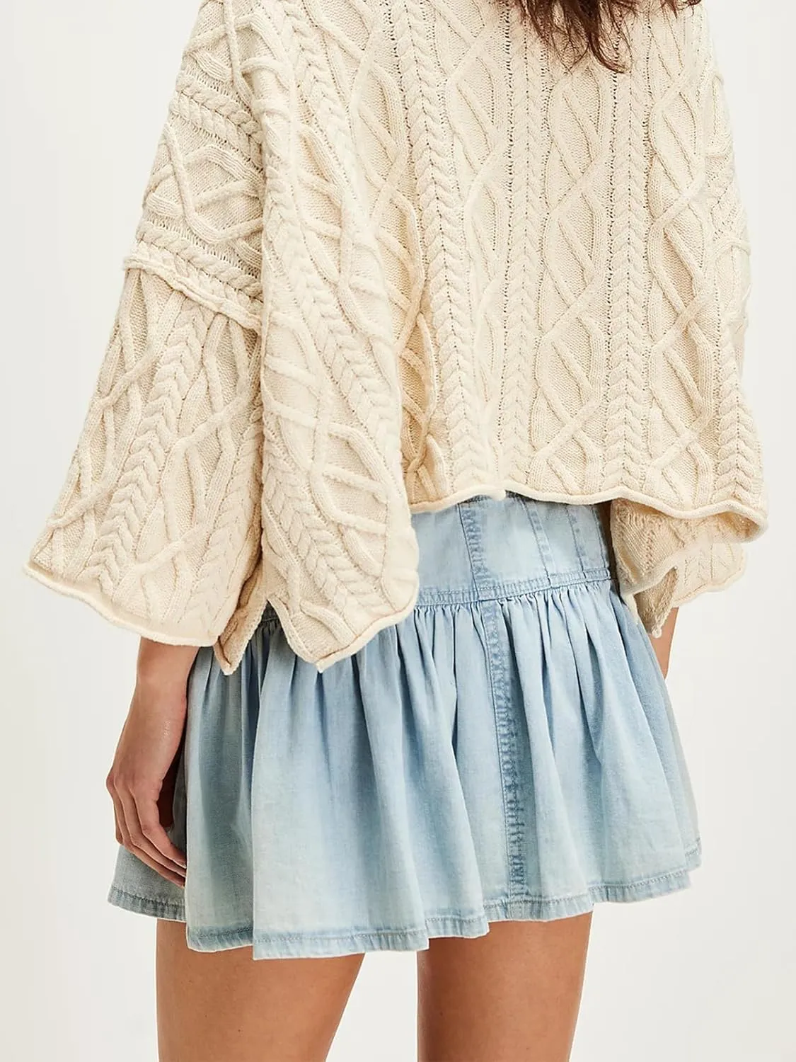 Womens Summer Short Jean Denim Pleated Hem Button Down High Waisted Mini Skirts