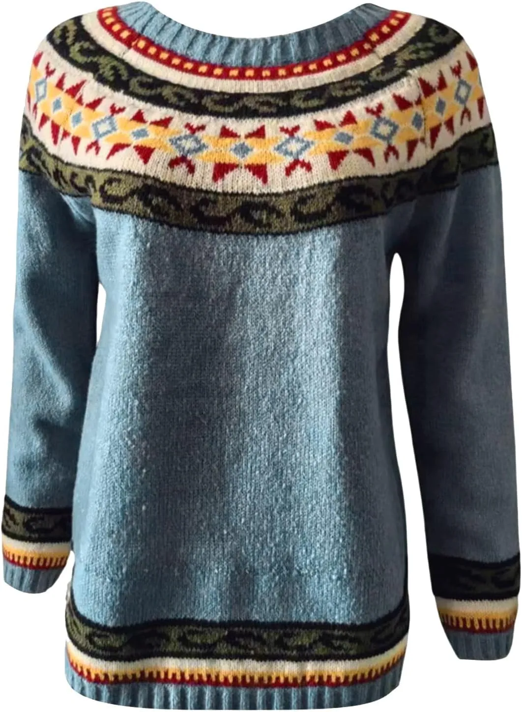 Womens Sweaters Fair Isle Knit Sweater Retro Crewneck Sweater Long Sleeve Warm Pullover Oversized Casual Sweater