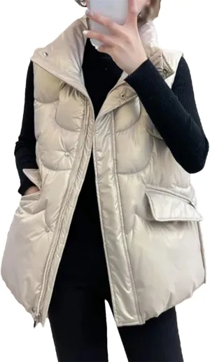 Womens Thick Vest Warm Coat Women Coats Winter Sleeveless Cotton-Padded Outwear All-Match Loose Jacket Tops
