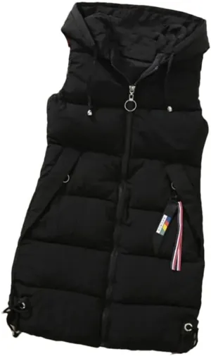 Women's Thick Warm Down Cotton-Padded Waistcoat Autumn Winter Sleeveless Long Hooded Vest Korean Loose Jacket Outwear