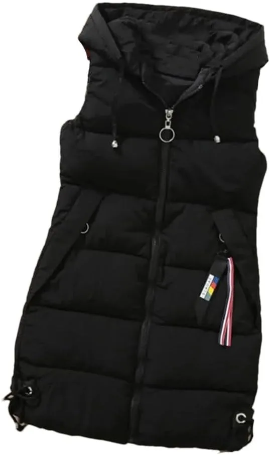 Women's Thick Warm Down Cotton-Padded Waistcoat Autumn Winter Sleeveless Long Hooded Vest Korean Loose Jacket Outwear