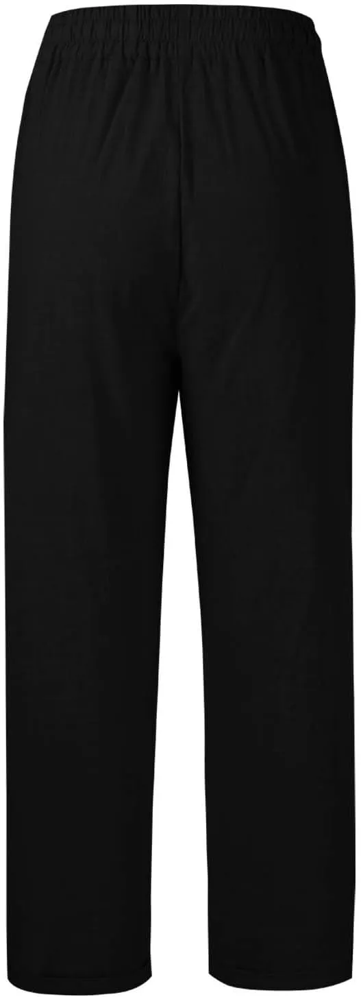 Women's Trendy Casual Solid Color Cotton Linen Trousers with Pocket Elastic High Waisted Strap Home Pants 2025