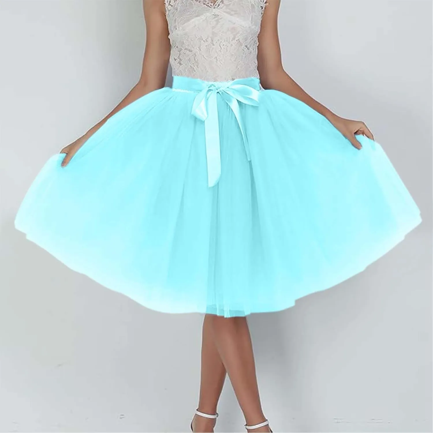 Women's Tutu Skirts,2025 Adult Lolita Midi Skirt Casual Waisted Bow Tie Fairy Skirt A-line Tulle Skirt Petticoat Skirt