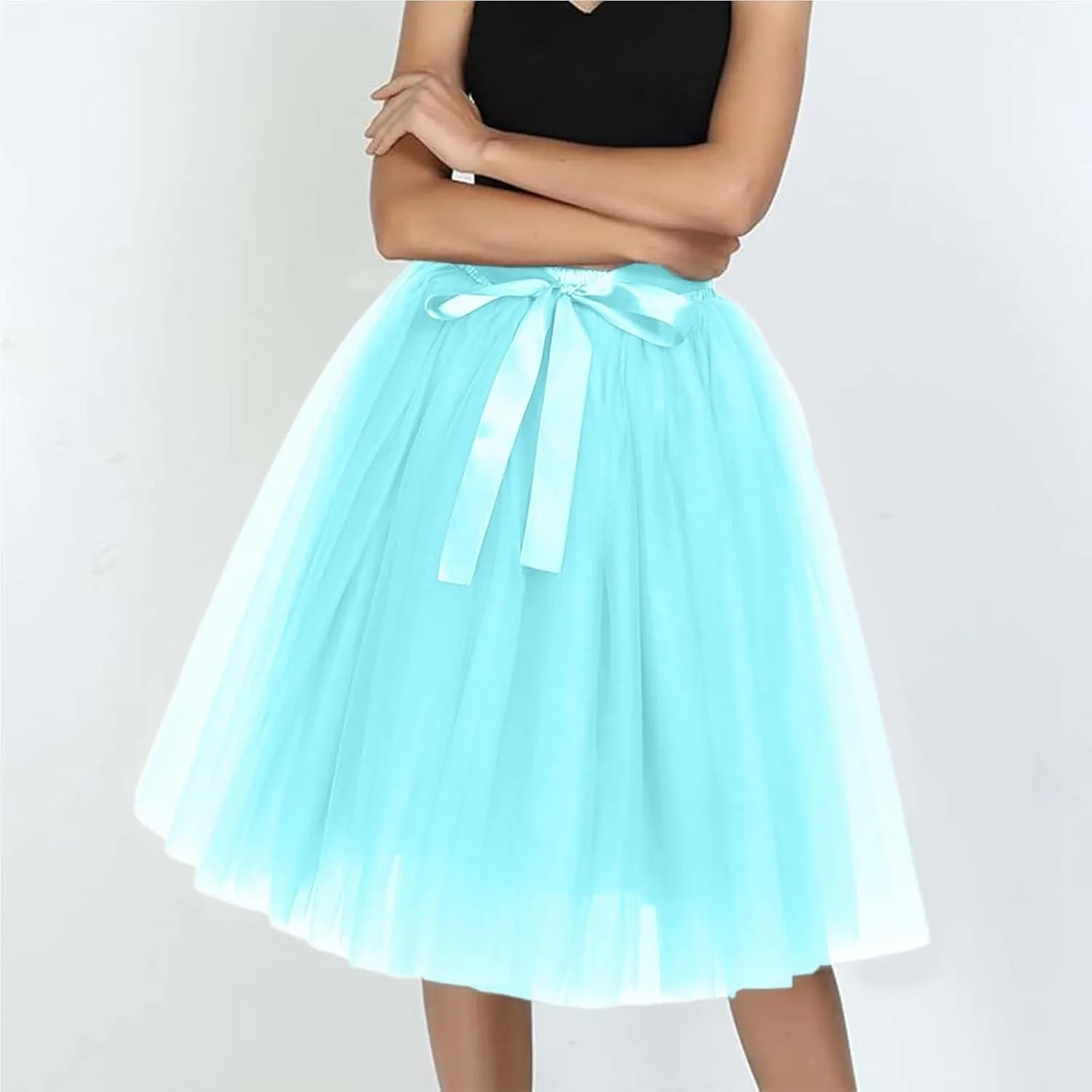 Women's Tutu Skirts,2025 Adult Lolita Midi Skirt Casual Waisted Bow Tie Fairy Skirt A-line Tulle Skirt Petticoat Skirt