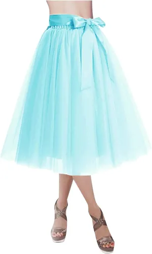 Women's Tutu Skirts,2025 Adult Lolita Midi Skirt Casual Waisted Bow Tie Fairy Skirt A-line Tulle Skirt Petticoat Skirt