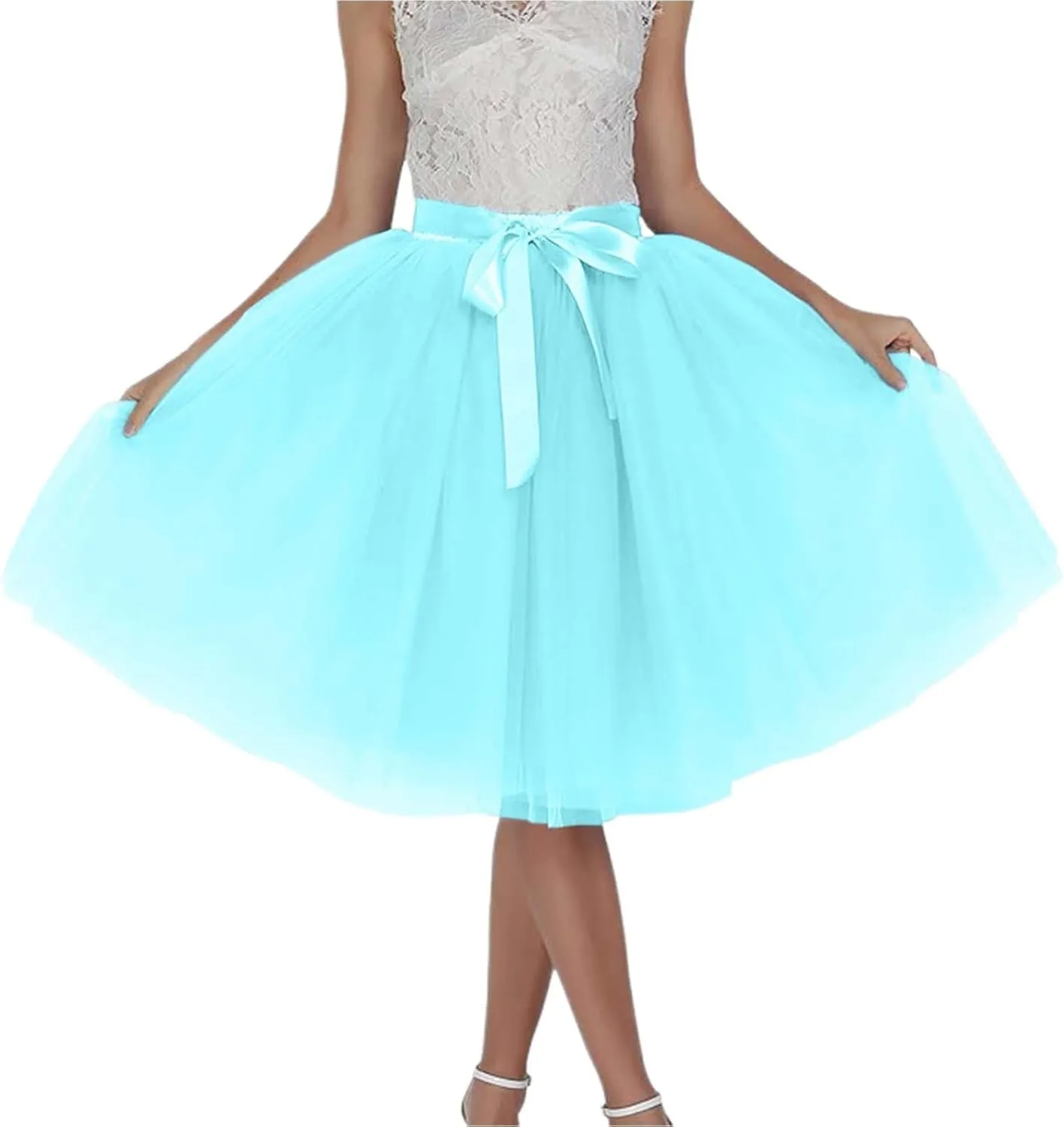 Women's Tutu Skirts,2025 Adult Lolita Midi Skirt Casual Waisted Bow Tie Fairy Skirt A-line Tulle Skirt Petticoat Skirt