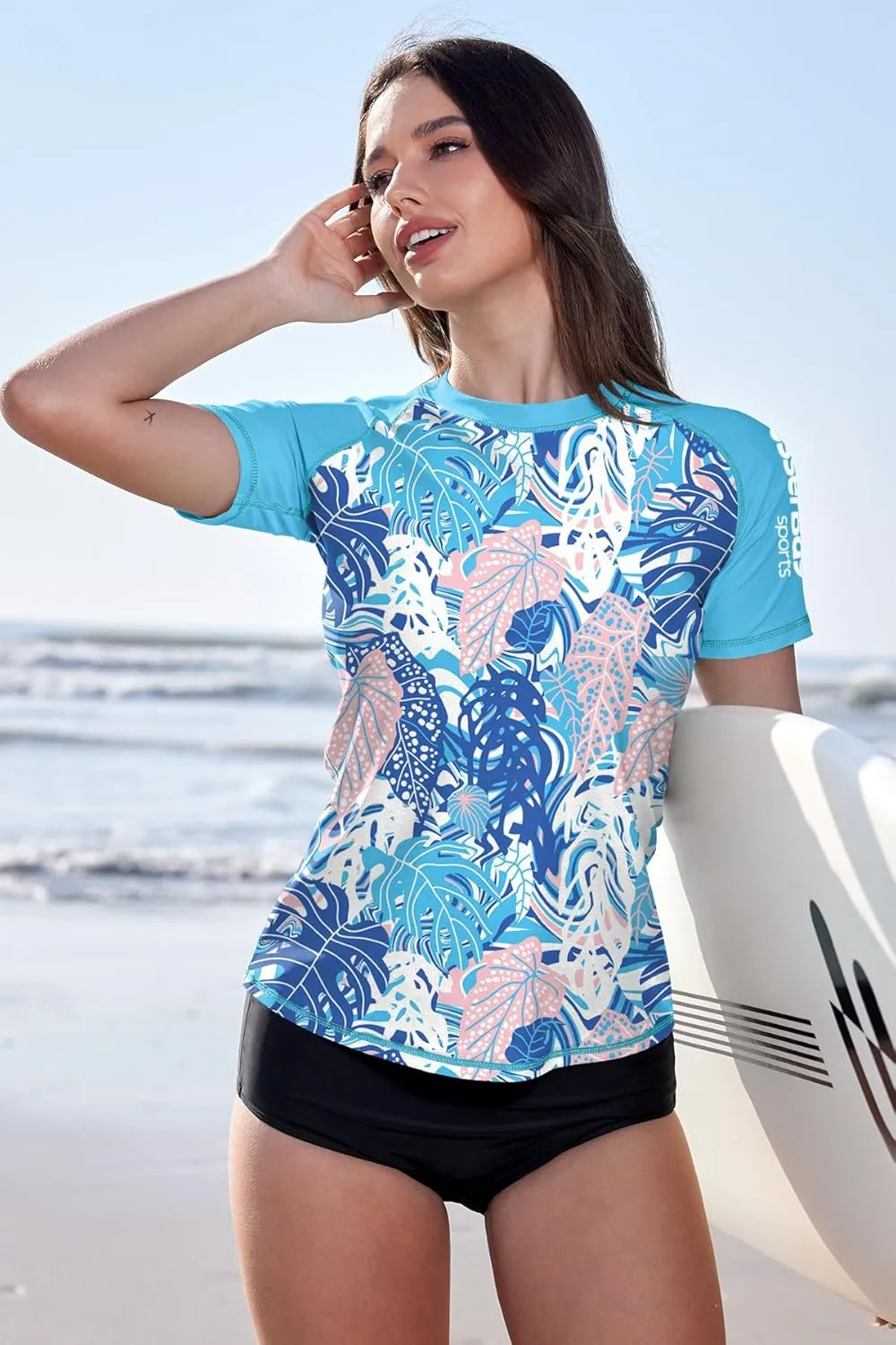 Women's UV Sun Protection 1/4 Zip Short Sleeve Ruched Rash Guard Shirt