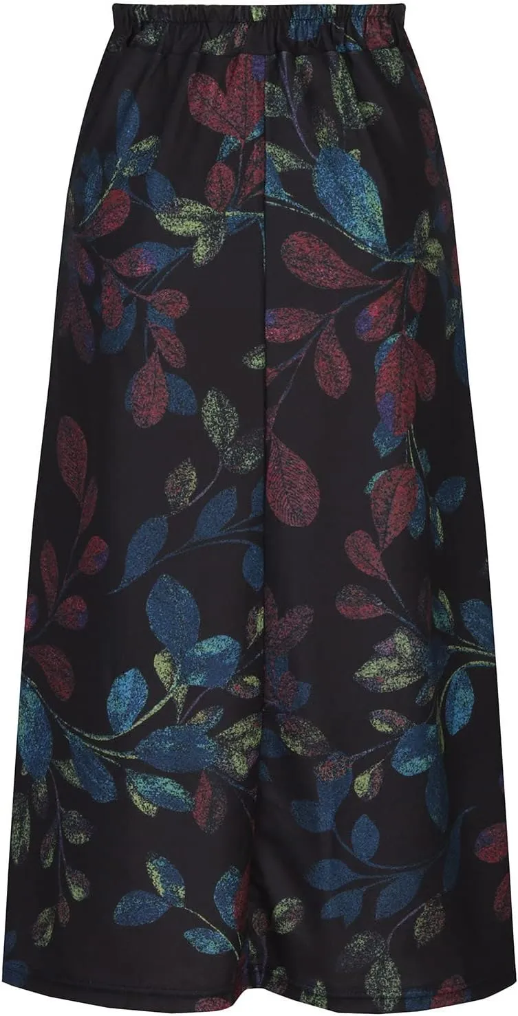 Women's Vintage A-Line Maxi Skirt Ankle Length High Waist Pleated Skirt Wool Blend Floral Print Swing Flared Skirts