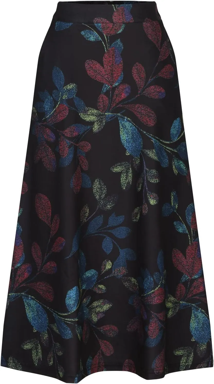 Women's Vintage A-Line Maxi Skirt Ankle Length High Waist Pleated Skirt Wool Blend Floral Print Swing Flared Skirts