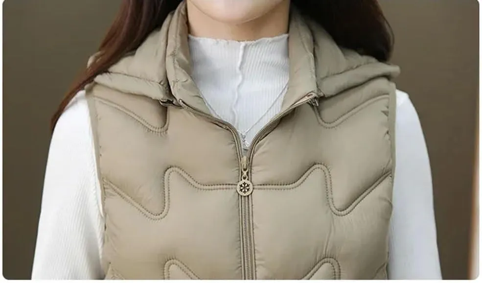 Women's Waistcoat Vest Padded Sleeveless Jacket Winter Warm Cotton Padded Puffer Vest Tops Outwear Hooded Coats