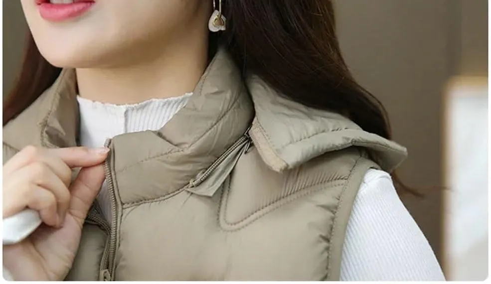 Women's Waistcoat Vest Padded Sleeveless Jacket Winter Warm Cotton Padded Puffer Vest Tops Outwear Hooded Coats