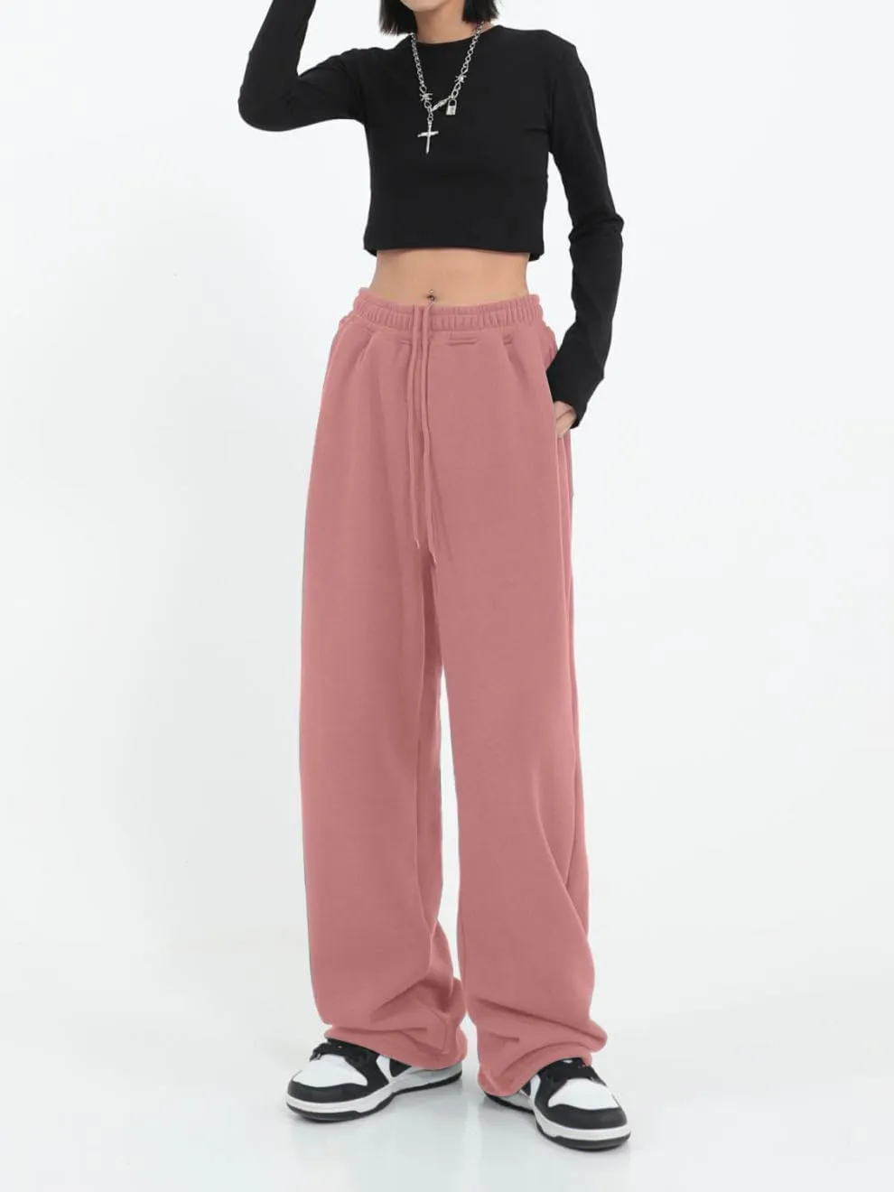 Womens Wide Leg Sweatpants Casual Loose Yoga Pants Comfy Lounge Joggers Baggy Sweatpants Pockets