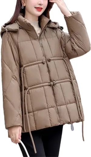Women's Winter Cotton Padded Casual Puffer Jacket Long Sleeve Full Zip Padded Coat Parka Coat