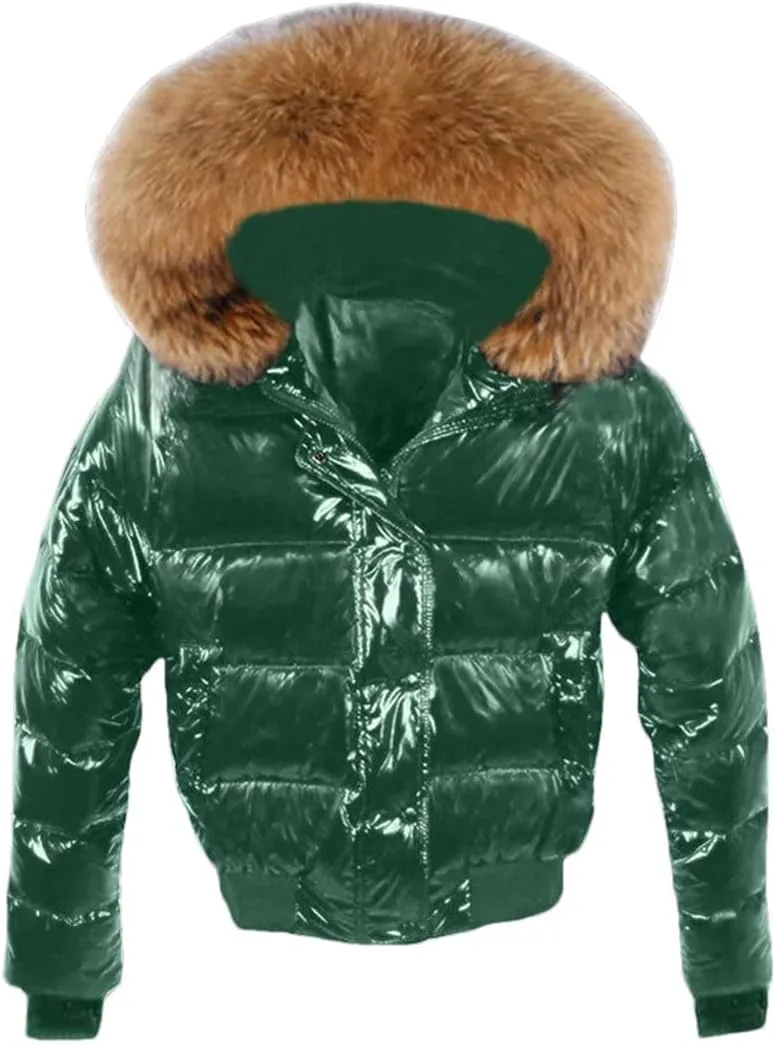 Women's Winter Down Jacket Hooded Glossy Short Jacket Thickened Quilted Warm Parka